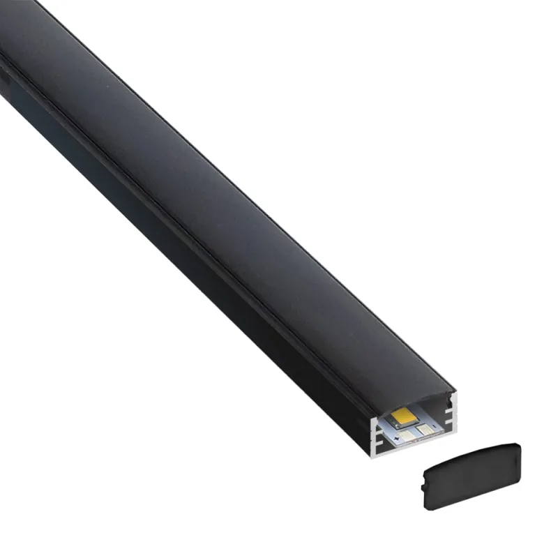 Kit - perfil aluminio kaif para tiras led 1 metro negro