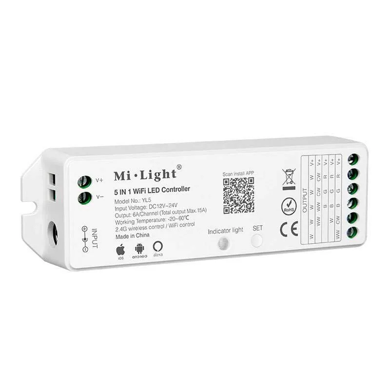 Controlador 2.4g rf dc12-24v 15a wifi app alexa voice control 5 en 1