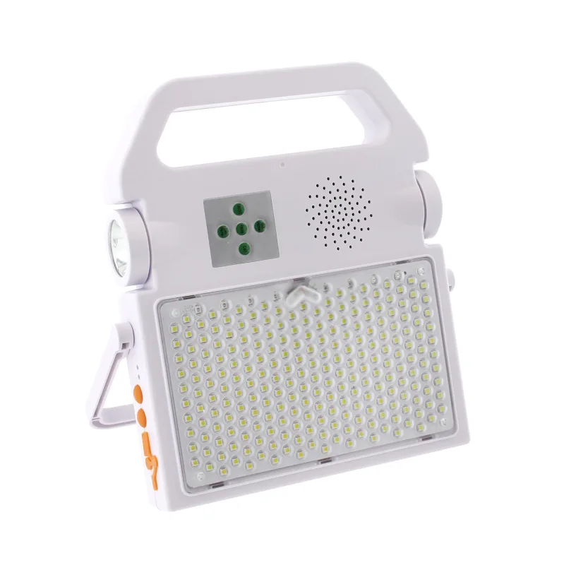 Proyector led 100w solar/con batería recargable + emergencia + power bank + bluetooth speaker blanco frío