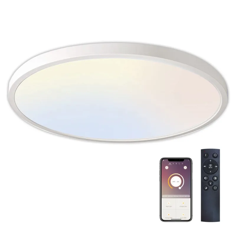 Plafón led kramfor 48w superficie ⦰500mm cct bluetooth + mando rf blanco blanco dual
