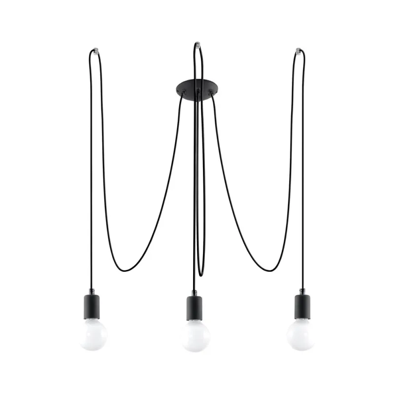 Lámpara suspendida edison 3 negro e27