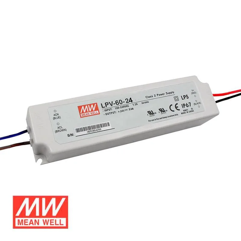Fuente de alimentación ip67 dc24v/60w/25a mean well lpv-60-24