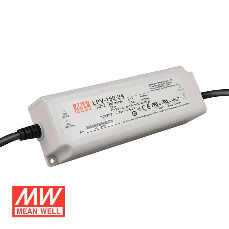 Fuente de alimentación ip67 dc24v/150w/624a mean well lpv-150-24