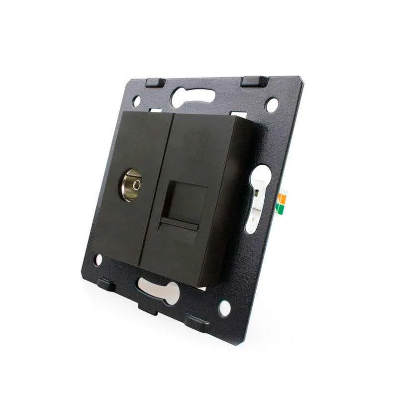 Mecanismo de empotrar tv + teléfono rj11 negro livolo