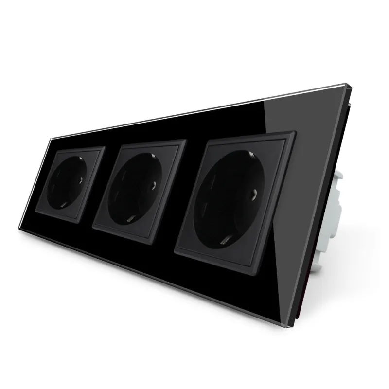 Enchufe triple tipo schuko eu de 16a frontal negro livolo