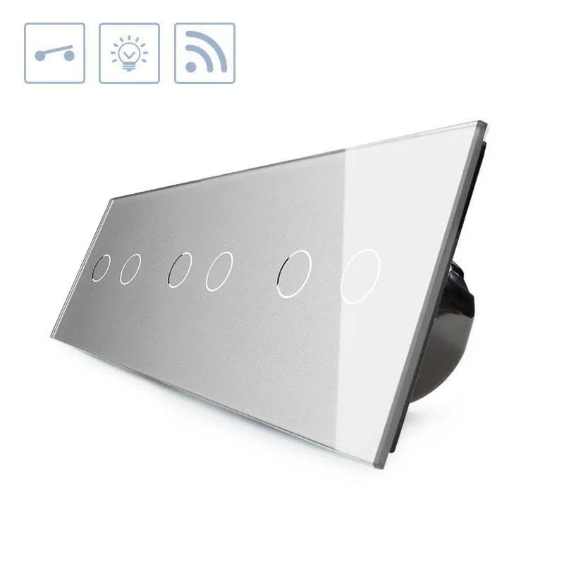Interruptor táctil + remoto 6 botones frontal gris livolo