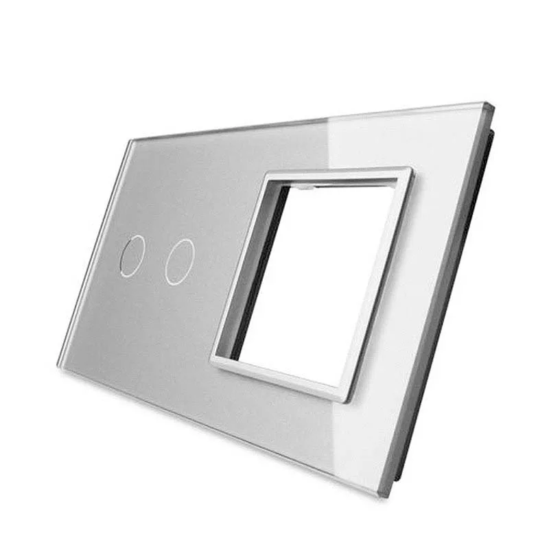 Frontal 2x cristal gris 1 hueco + 2 botones livolo