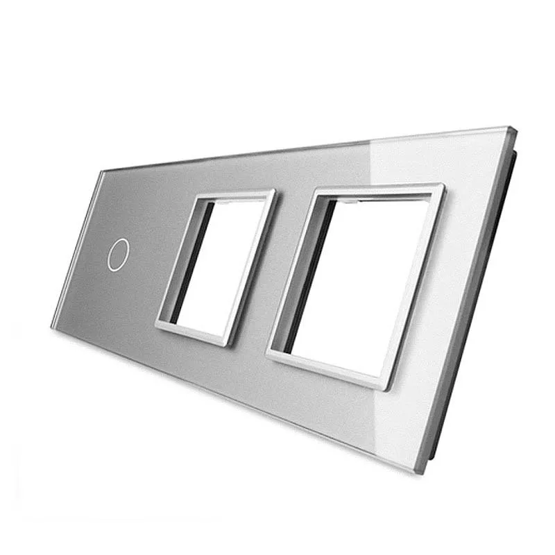 Frontal 3x cristal gris 2 huecos + 1 botón livolo