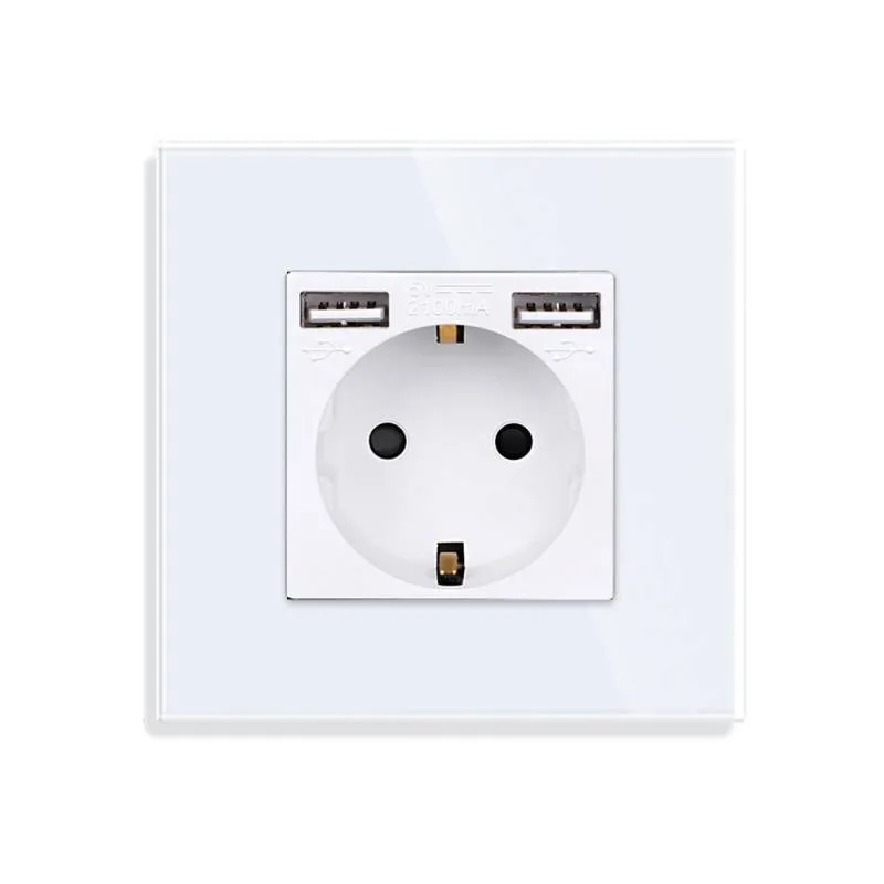Base enchufe eu 16a + cargador rápido usb a+a koob frontal cristal blanco