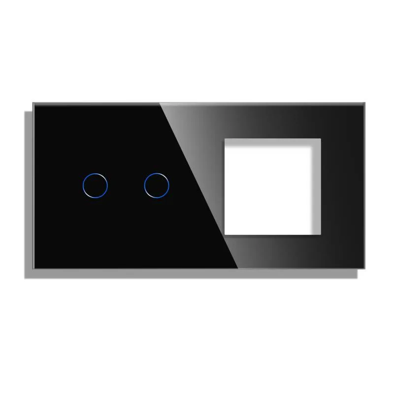 Frontal cristal negro koob 1 enchufe + 2 botones 2 módulos