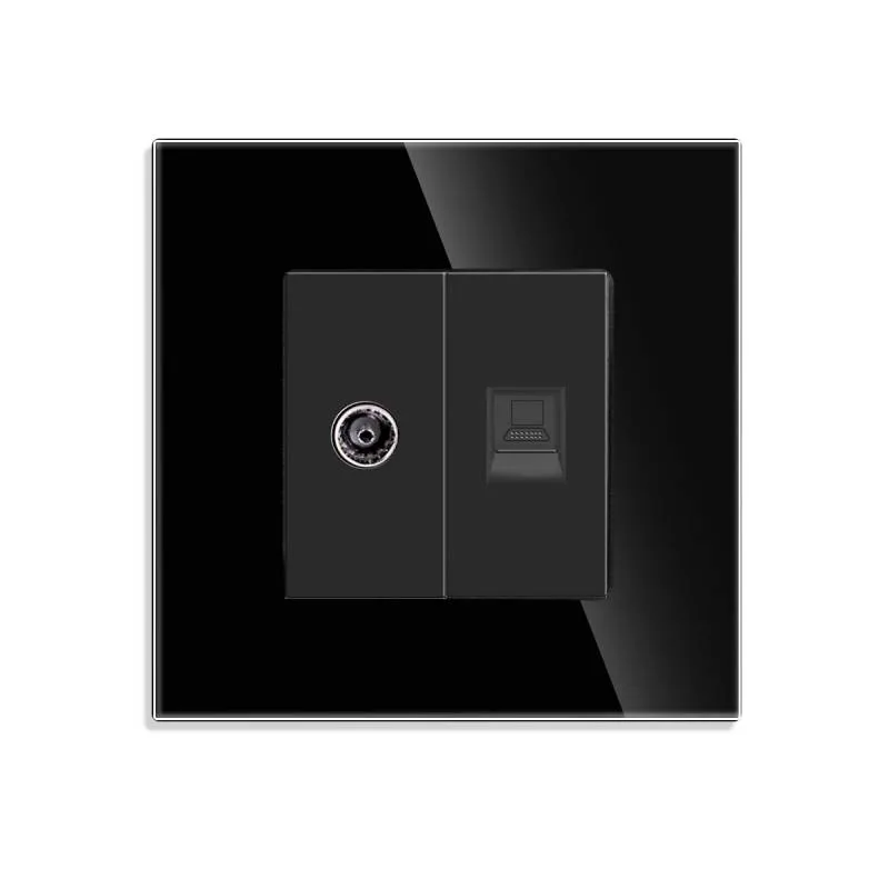 Conector red rj45 cat 6 + tv koob frontal negro cristal