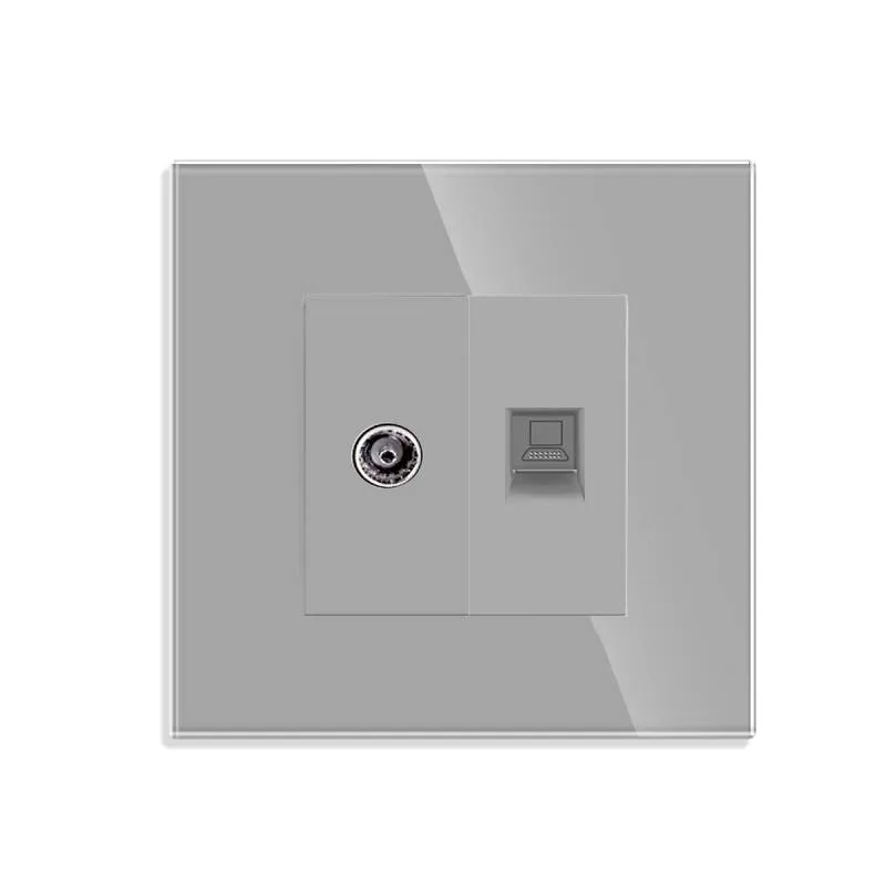 Conector red rj45 cat 6 + tv koob frontal gris cristal