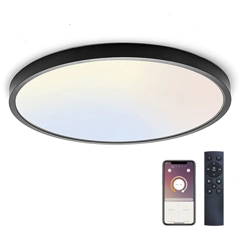 Plafón led kramfor 48w superficie ⦰500mm cct bluetooth + mando rf negro blanco dual