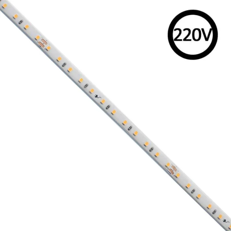 Tira led 220v super slim smd2835 120led/m 8w/m triac regulable corte 10cm 1 metro silicona blanco cálido