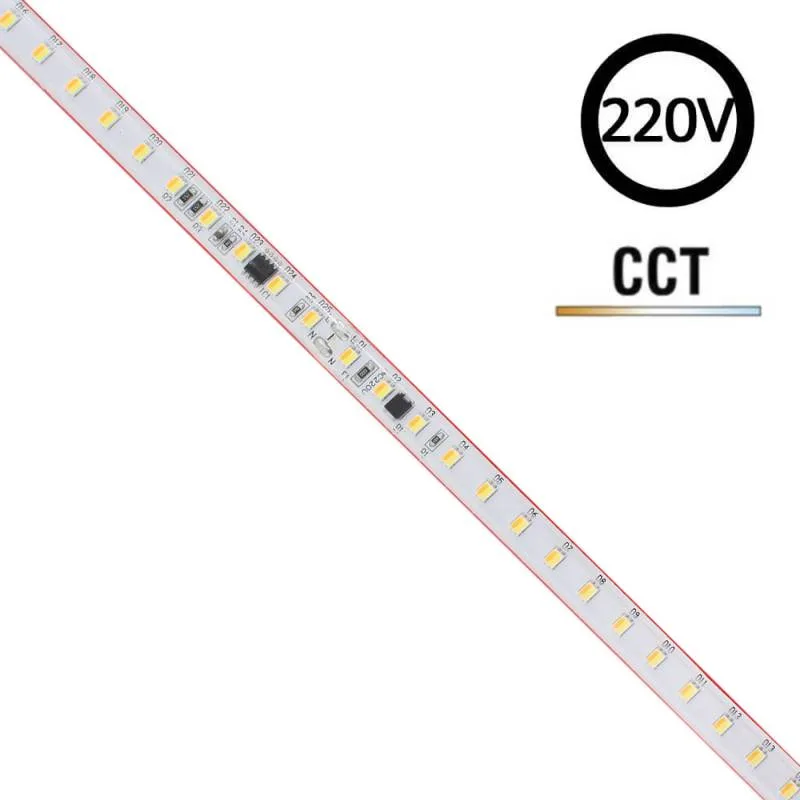 Tira led 220v slim smd2835 100led/m 10w/m corte 25cm cct 1 metro 3000-4000-6000k