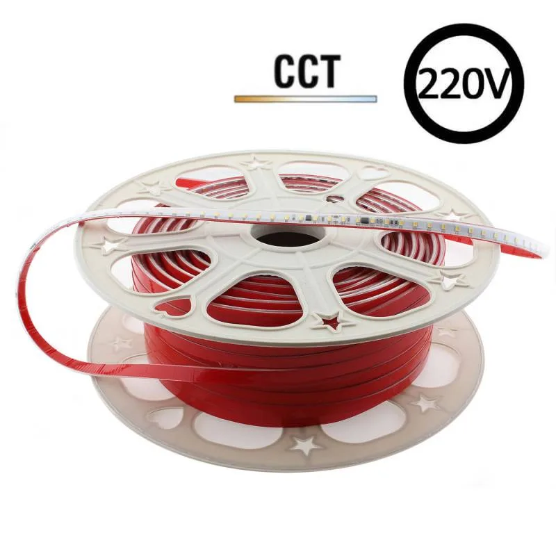 Tira led 220v slim smd2835 100led/m 10w/m corte 25cm cct carrete 50 metros 3000-4000-6000k