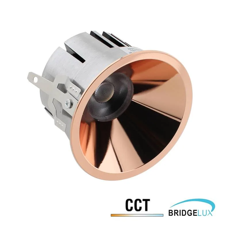 Downlight led mook bridgelux chip 12w ugr 19 24º 3cct copper 3000-4000-6000k