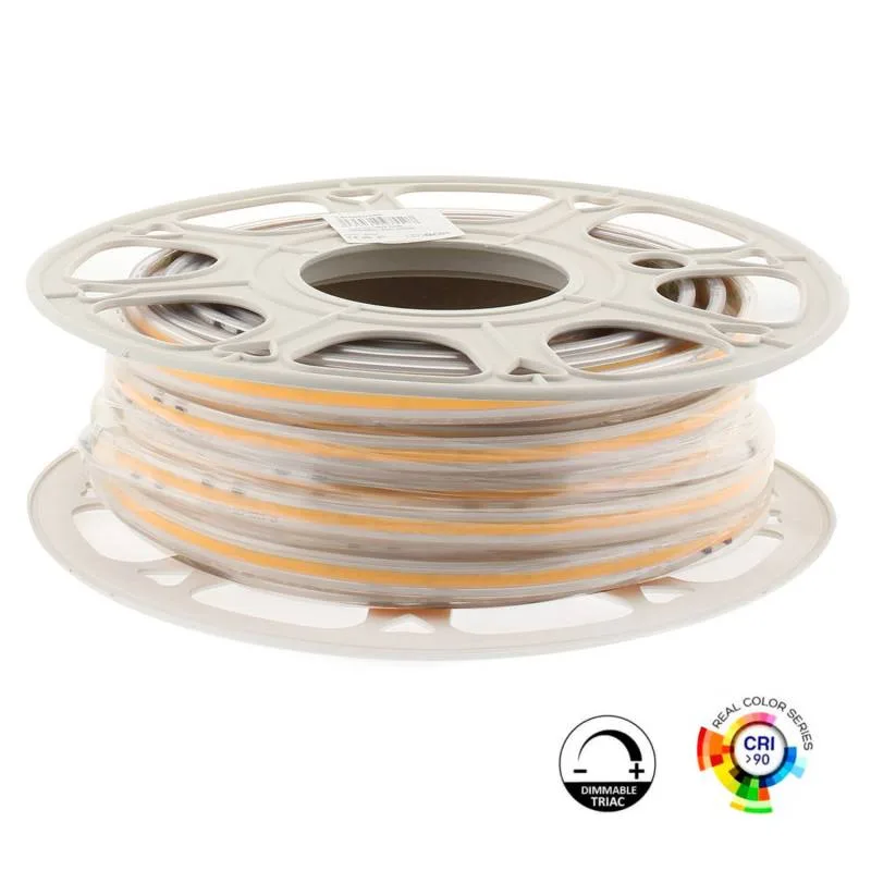 Tira led 220v cob 320led/m 12w/m 25cm corte 20 metros. regulable triac. silicona blanco frío