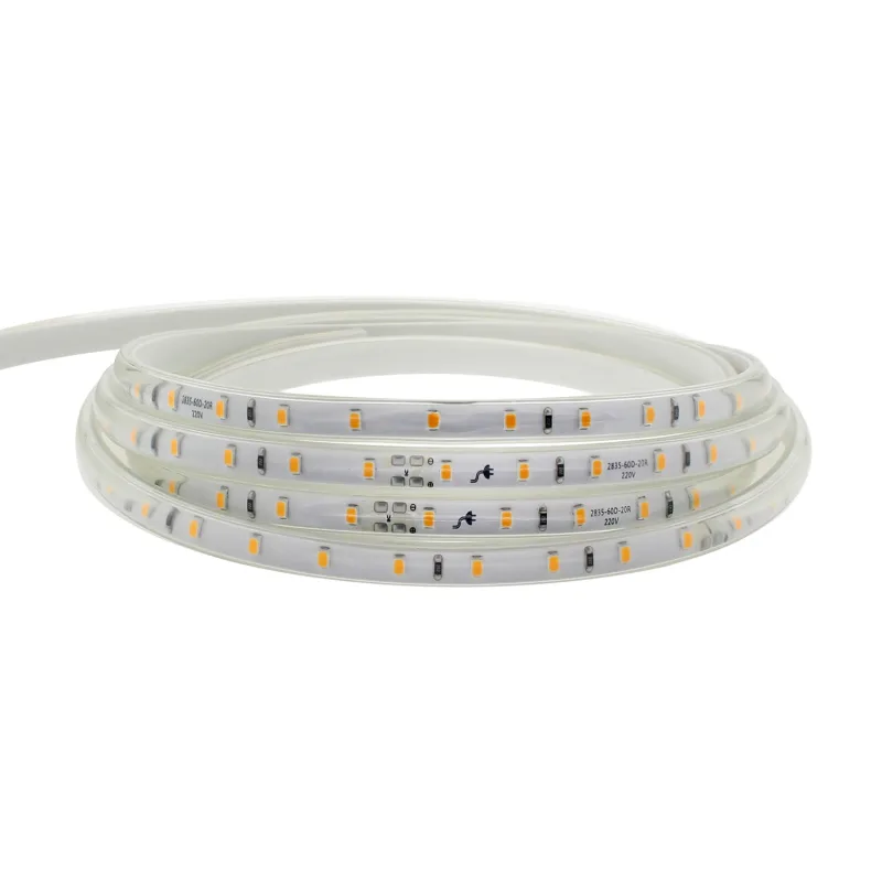Tira led 220v smd2835 60led/m 1 metro con conectores rápidos 20cm corte blanco cálido