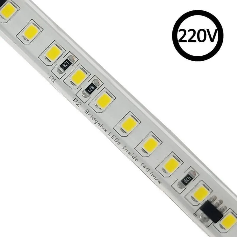 Tira led 220v bridgelux smd2835 140led/m 20w/m 2800lm/m triac regulable corte 10cm 1 metro. silicona blanco neutro
