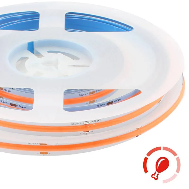 Tira led monocolor cob dc24v 5m (512led/m) 60w ip20 carnes y frutas rosa/magenta