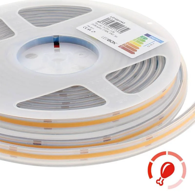 Tira led monocolor cob dc24v 5m (512led/m) 60w ip67 carnes y frutas rosa/magenta