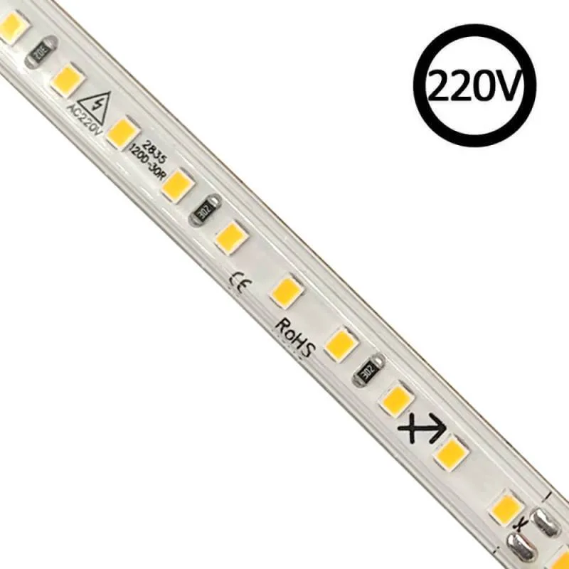 Tira led 220v smd2835 120led/m 8w/m triac regulable corte 10cm 1 metro blanco frío