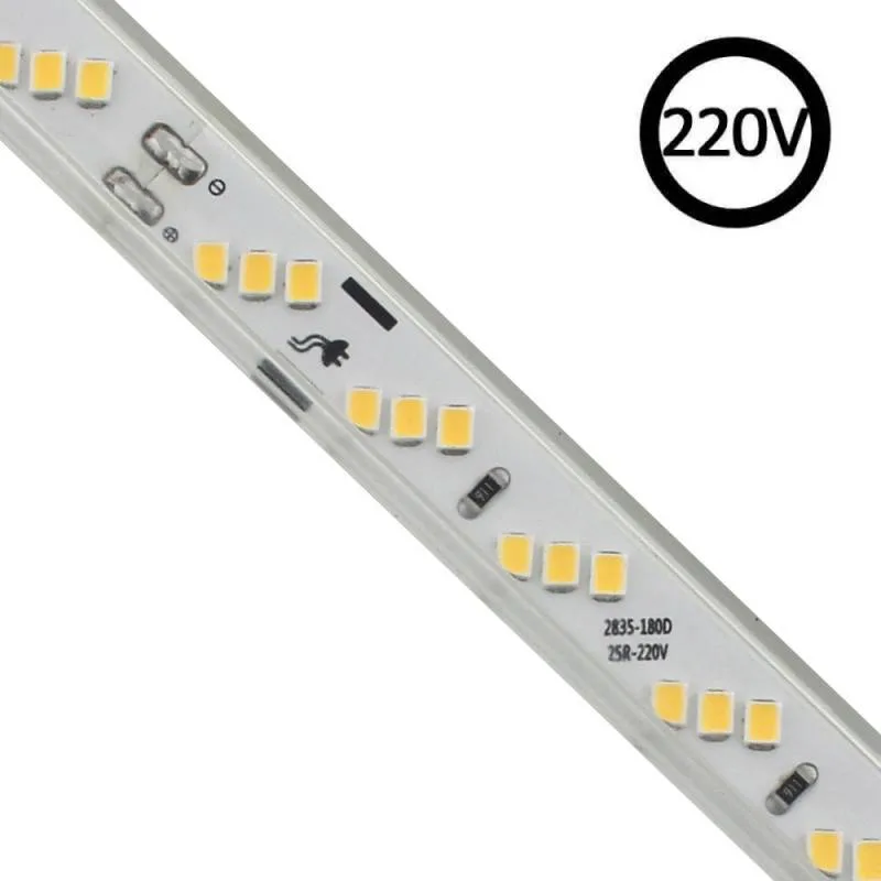 Tira led 220v smd2835 180led/m 10w/m triac regulable corte 20cm 1 metro blanco cálido
