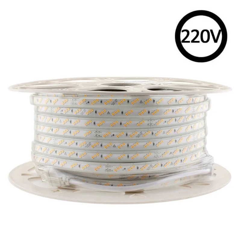 Tira led 220v smd2835 180led/m 10w/m triac regulable corte 20cm carrete 50 metros blanco cálido