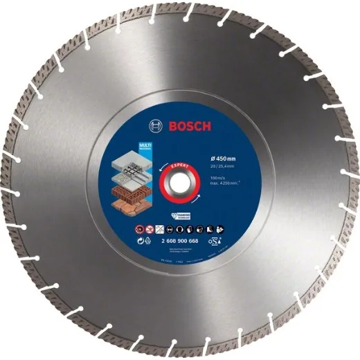 Bosch Professional 1x Disco de corte de diamante Expert MultiMaterial (para Hormigón, Ø 450 mm, accesorios Sierra circular de mesa, Sierra a gasolina)