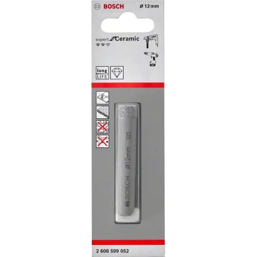 Bosch Professional 1x Broca de diamante Expert for Ceramic (para Azulejos duros, Piedra dura, Piedra blanda, Ø 12 mm, Accesorios Taladro)