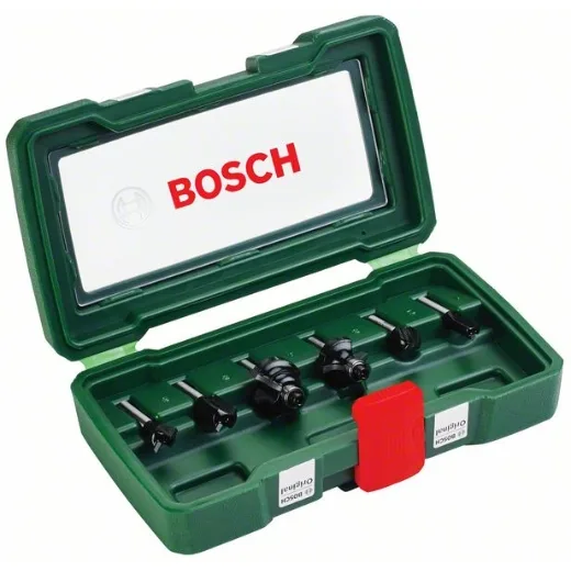 Bosch Set de 6 fresas de metal duro (para madera, Ø de vástago 6 mm, accesorios para fresadora)