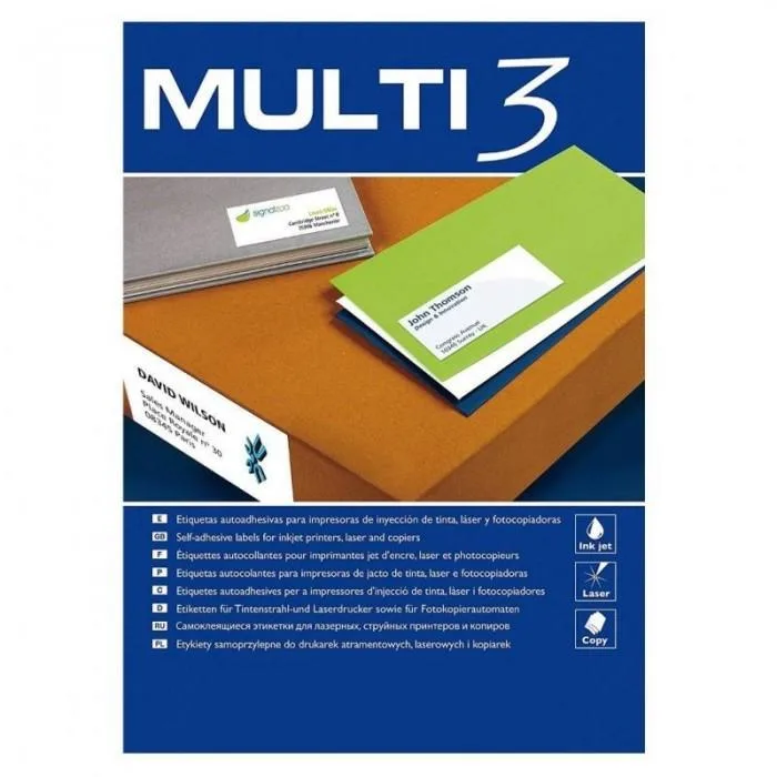 MULTI 3 12549 - Etiquetas adhesivas para impresión, inkjet laser y fotocopiadoras - Medida 210 x 99 mm, pack de 100 hojas