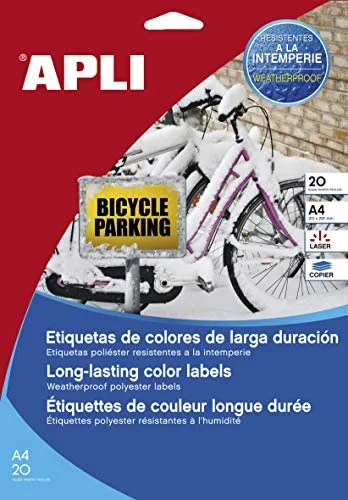 APLI 12877 - Etiquetas amarillas resistentes intemperie 210,0 x 297,0 mm 20 hojas