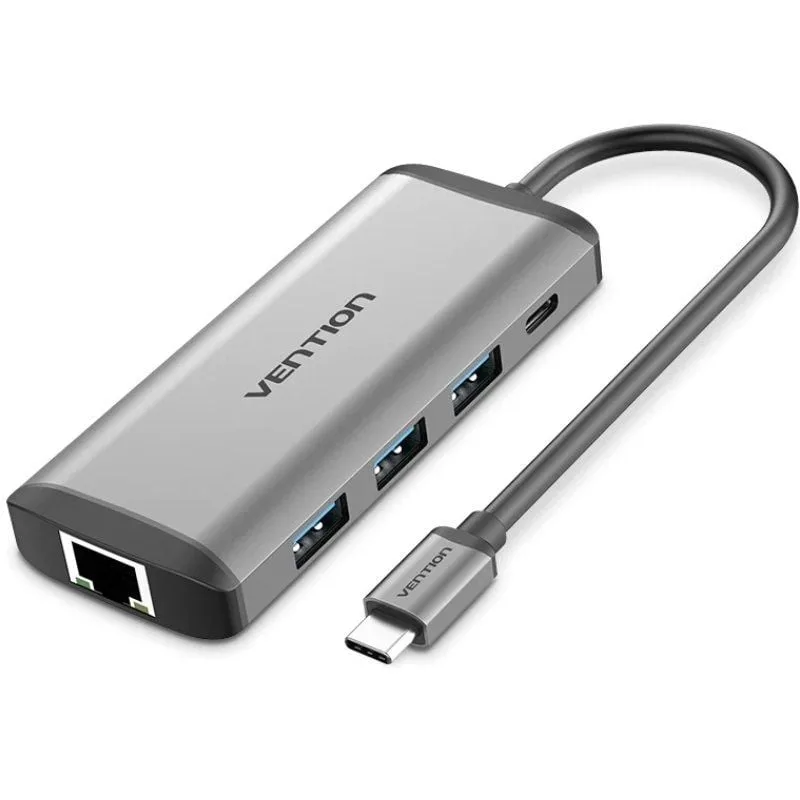 Vention Docking USB Tipo-C CNDHB/ 1xHDMI/ 3xUSB/ 1xUSB Tipo-C PD/ 1xRJ45/ 1xLector tarjetas/ Gris