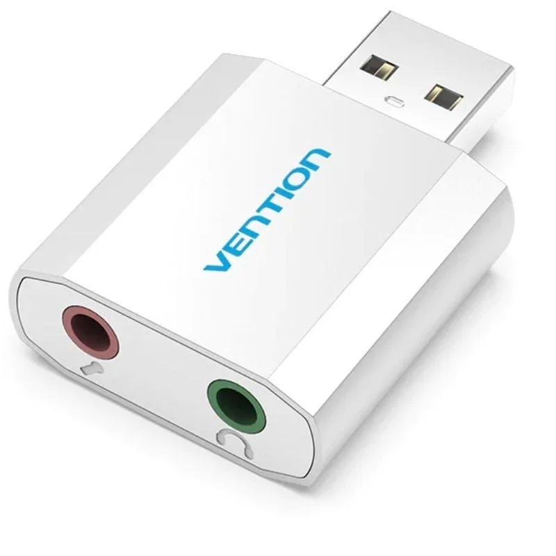 Adaptador de tarjeta de sonido USB macho A para micrófono y auriculares - Plata - Vention