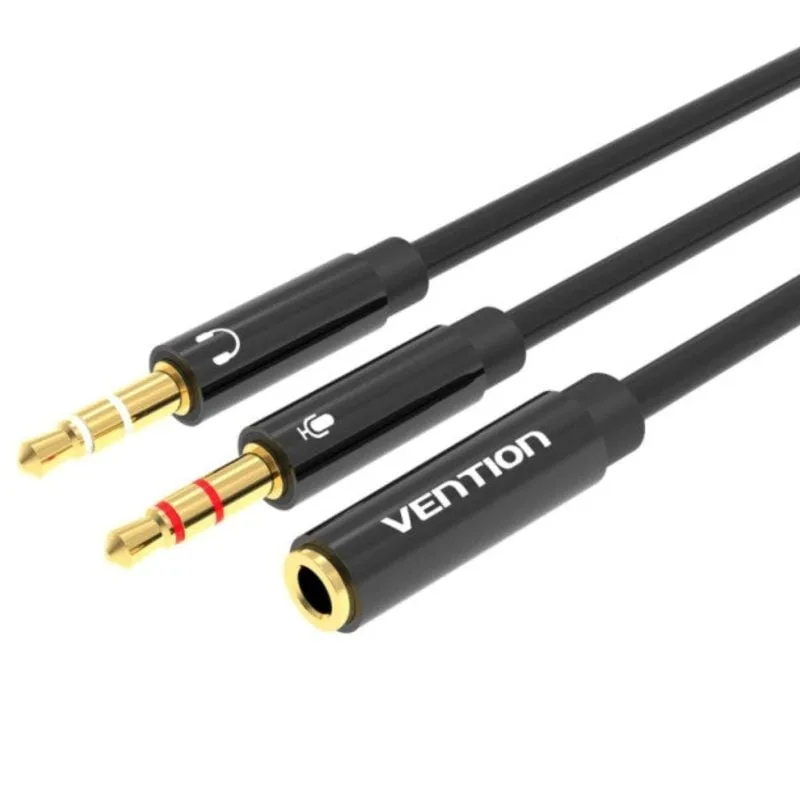 Vention Cable Estéreo BBTBY/ 2x Jack 3.5 Macho - Jack 3.5 Hembra/ 30cm/ Negro