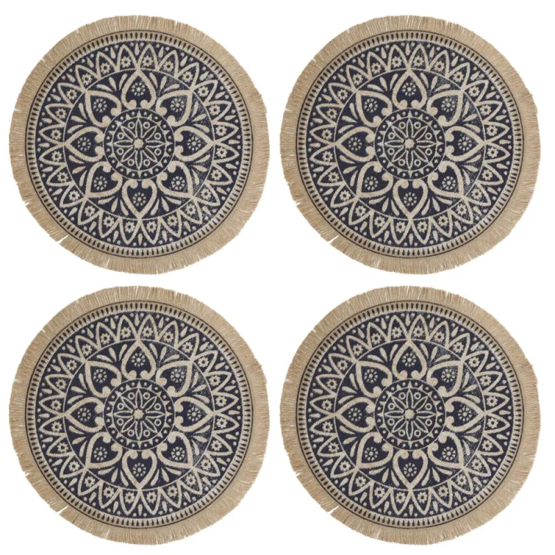 Creative Tops Juego de 4 Salvamanteles Redondos de Arpillera con Diseño de Mandala 41cm Azul