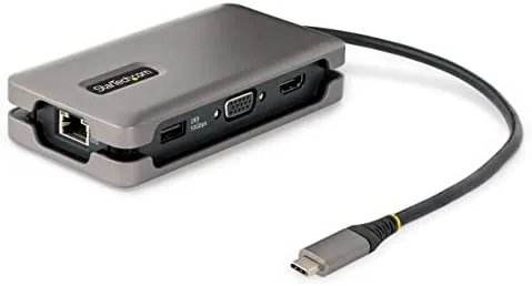 StarTech.com Adaptador Multipuertos USB-C - HDMI 4K a 60Hz VGA - Hub Ladrón USB de 3 Puertos - Power Delivery de Paso de 100W - GbE - Docking Station USB Tipo C de Viajes - Cable de 30cm