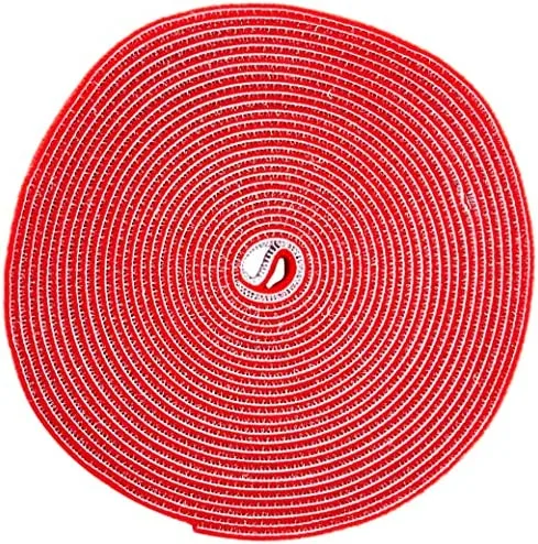 StarTech.com Bobina de 7,6m de Gancho y Bucle - Tiras Reutilizables de Gancho y Bucle - Cinta Sujetacables - Envolturas Ajustables de Tela para Gestión de Cableado - Rojo
