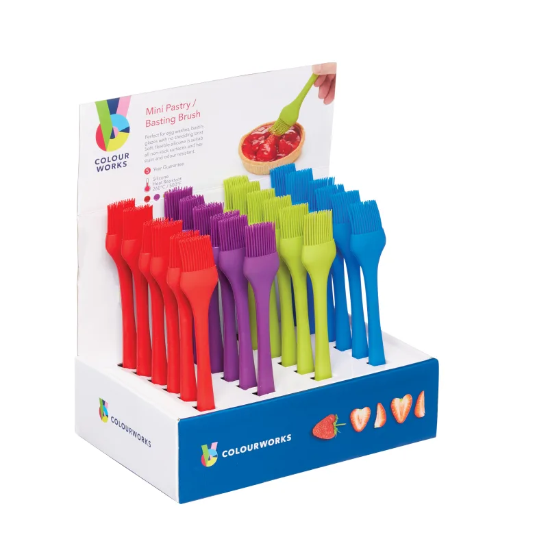 Colourworks brights display of 24 assorted coloured silicone mini pastry brushes
