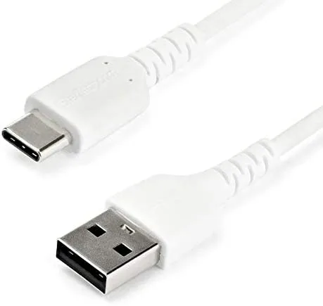 StarTech.com Cable de 2m de Carga USB A a USB C - de Carga Rápida y Sincronización Rápida USB 2.0 a USB Tipo C - Revestimiento TPE de Fibra de Aramida M/M 3A Blanco - S10, iPad Pro, Pixel
