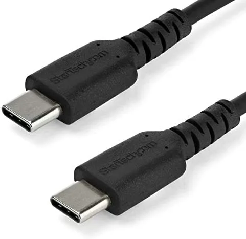 StarTech.com Cable de 1m de Carga USB C - de Carga Rápida y Sincronización USB 2.0 Tipo C a USB C para Portátiles - Revestimiento TPE de Fibra de Aramida M/M 60W Negro - iPad Pro Surface