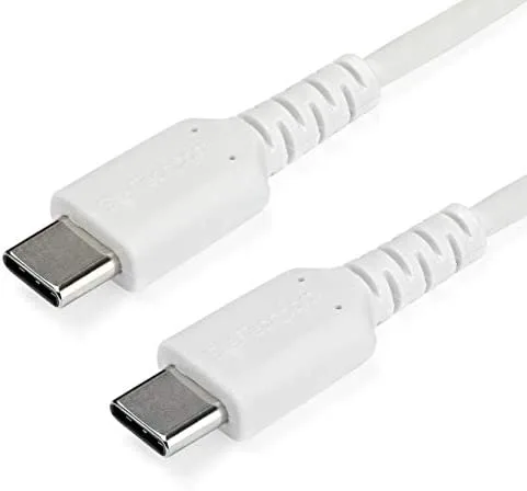 StarTech.com Cable de 2m de Carga USB C - de Carga Rápida y Sincronización USB 2.0 Tipo C a USB C para Portátiles - Revestimiento TPE de Fibra de Aramida M/M 60W Blanco - iPad Pro Surface