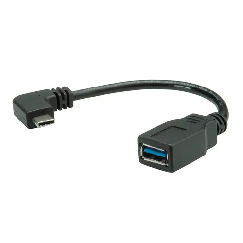 Roline Cable USB 3.2 Gen 1 Tipo C (en ángulo) - Tipo A, ST/BU, Negro, 0,15 m, OTG