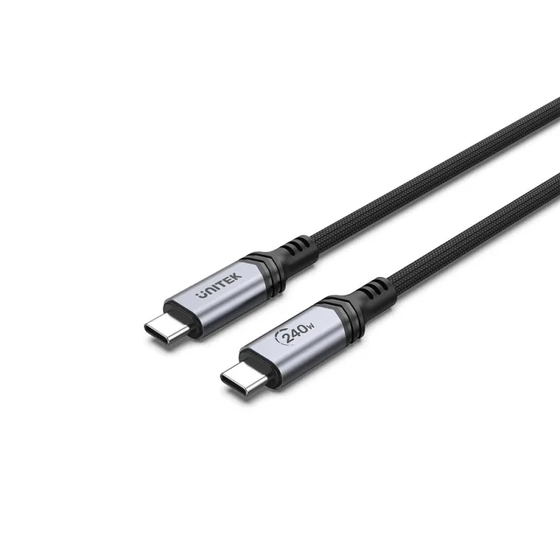 UNITEK Cable de carga USB-C con Power Delivery | C14110GY-2M | Longitud 2M | Chip E-Marker | Carga y sincronización | USB 2.0 estándar 480 Mbps | Potencia de carga 240 W - 48 V/5 A