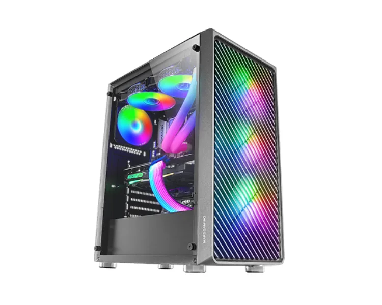 Mars Gaming MC-F Negro, Semitorre Gaming ATX, Ventana Completa Cristal Templado, Frontal Metal-Mesh, 4x Ventiladores ARGB 120mm