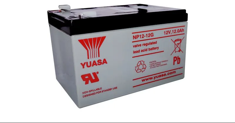 Yuasa, NP12-12, batería VRLA plomo-ácido, respaldo de energía, 12V 12Ah, alta durabilidad, recuperación eficiente, baja emisión de gas, capacidad de funcionamiento en 90°