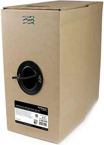 StarTech.com Rollo Bobina Bulk de 304,8m de Cable de Red Gigabit Ethernet Cat6 Sólido Certificado CMR - Cable Cat 6 Negro