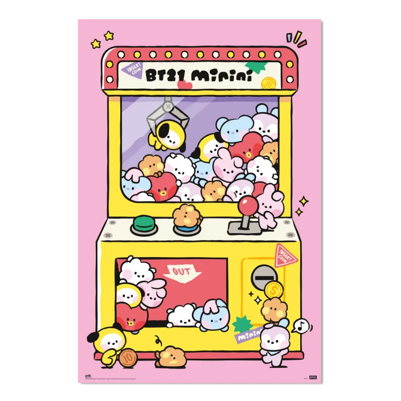 Grupo Erik Póster BT21 Arcade Machine - Lamina decorativa BT21 / Póster máquina Arcade - Decoración gaming habitación, Producto con licencia oficial